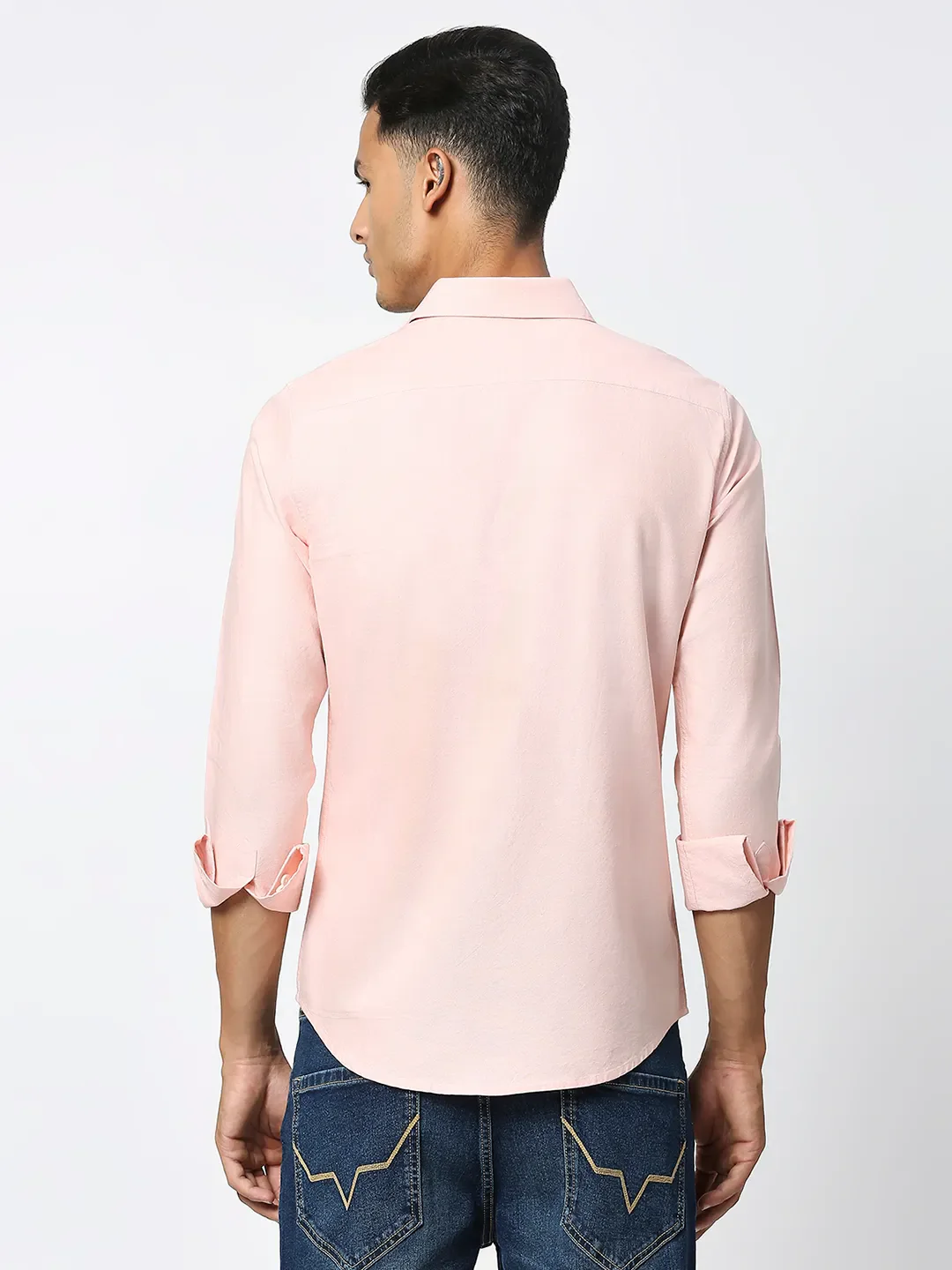 Orange Slim Straight Fit Regular Collar Long Sleeves Men's Shirt by Being Human Clothing - Image 4