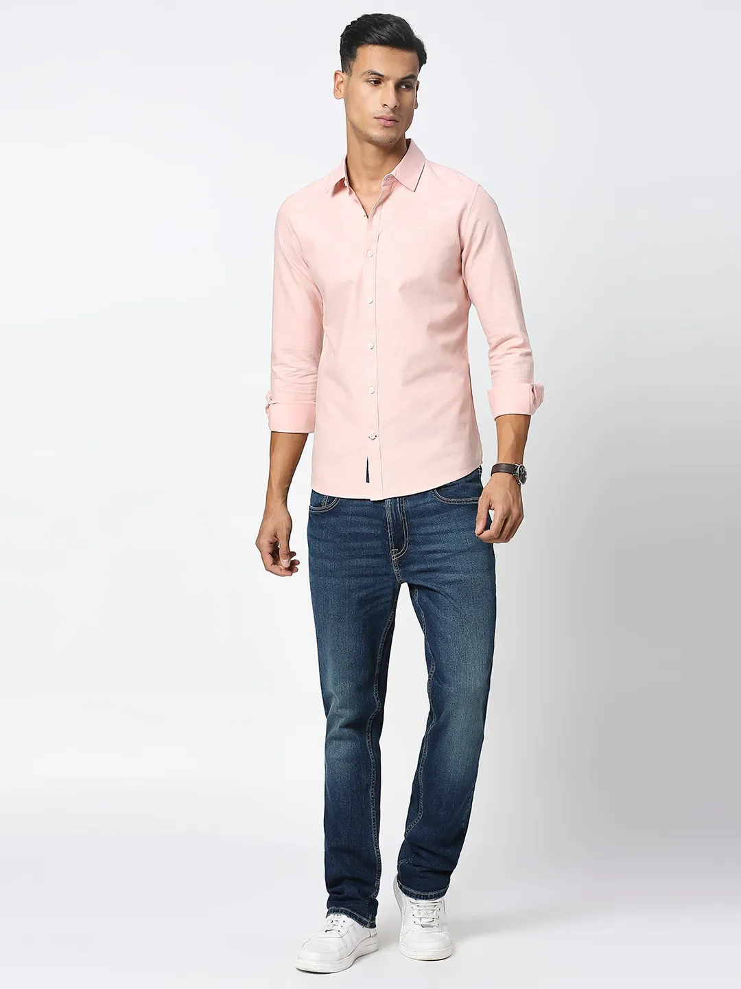 Orange Slim Straight Fit Regular Collar Long Sleeves Men's Shirt by Being Human Clothing - Image 6