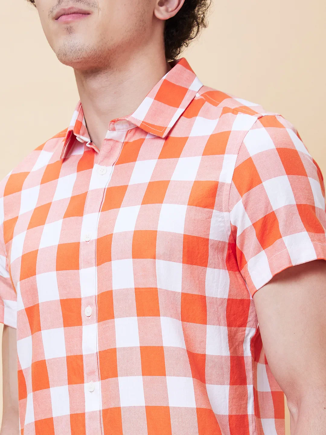 Orange Slim Straight Fit Regular Collar Short Sleeves Men's Shirt by Being Human Clothing - Image 4