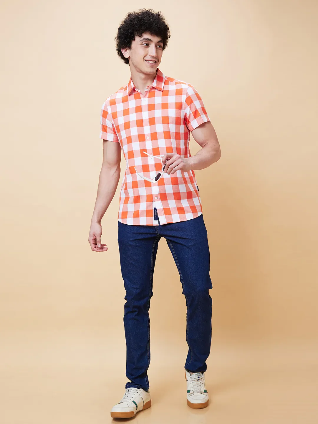 Orange Slim Straight Fit Regular Collar Short Sleeves Men's Shirt by Being Human Clothing - Image 5