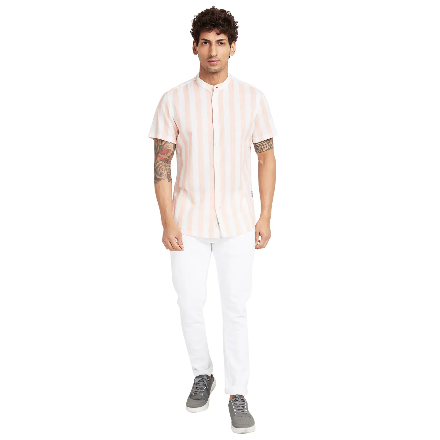 orange Slim Straight Fit Regular Collar Short Sleeves Men's Shirt by Being Human Clothing - Image 2