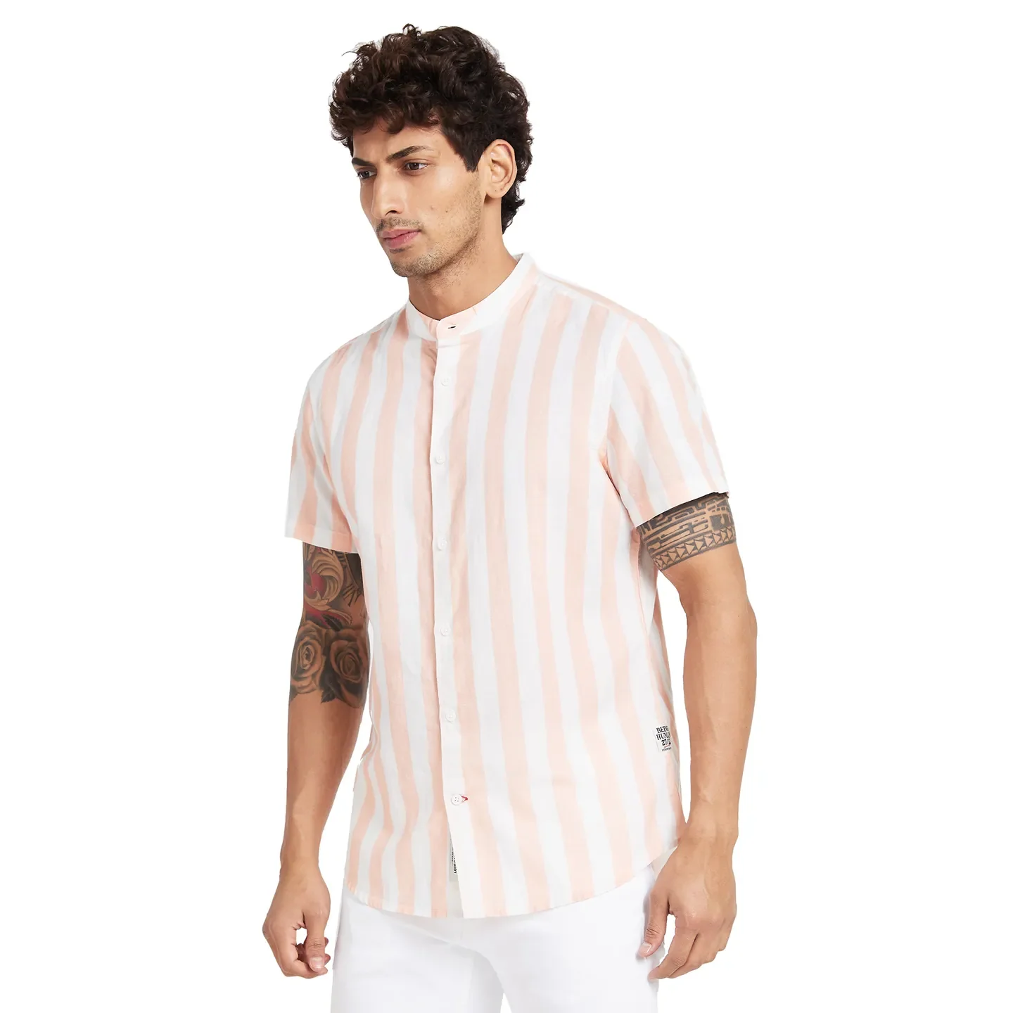 orange Slim Straight Fit Regular Collar Short Sleeves Men's Shirt by Being Human Clothing - Image 3
