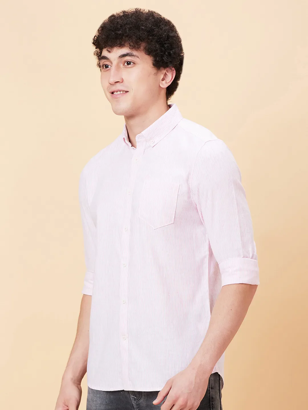 Pink Slim Fit Regular Collar Men's Shirt by Being Human Clothing - Image 4