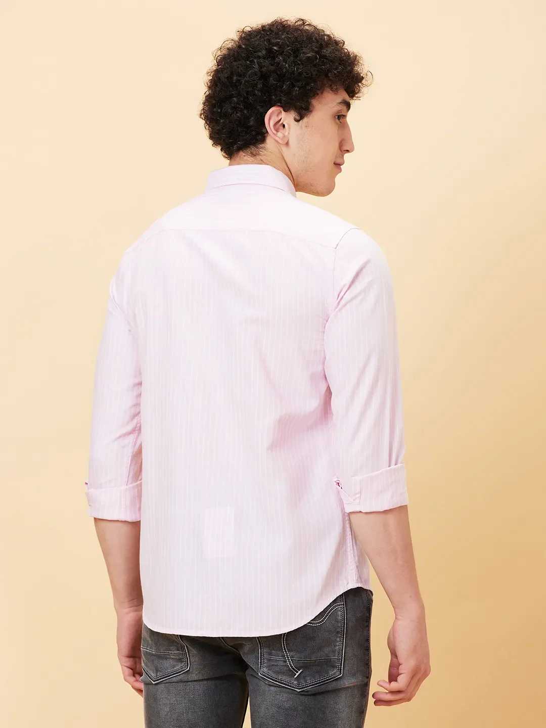 Pink Slim Fit Regular Collar Men's Shirt by Being Human Clothing - Image 4