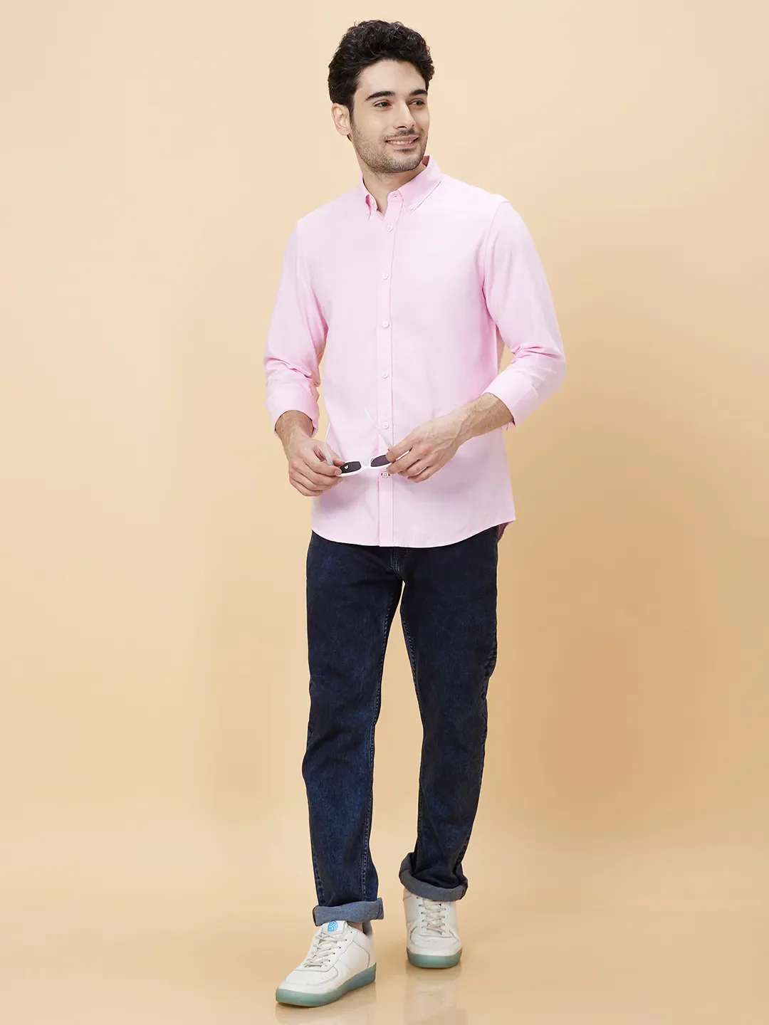 Pink Slim Straight Fit Regular Collar Long Sleeves Men's Shirt by Being Human Clothing
