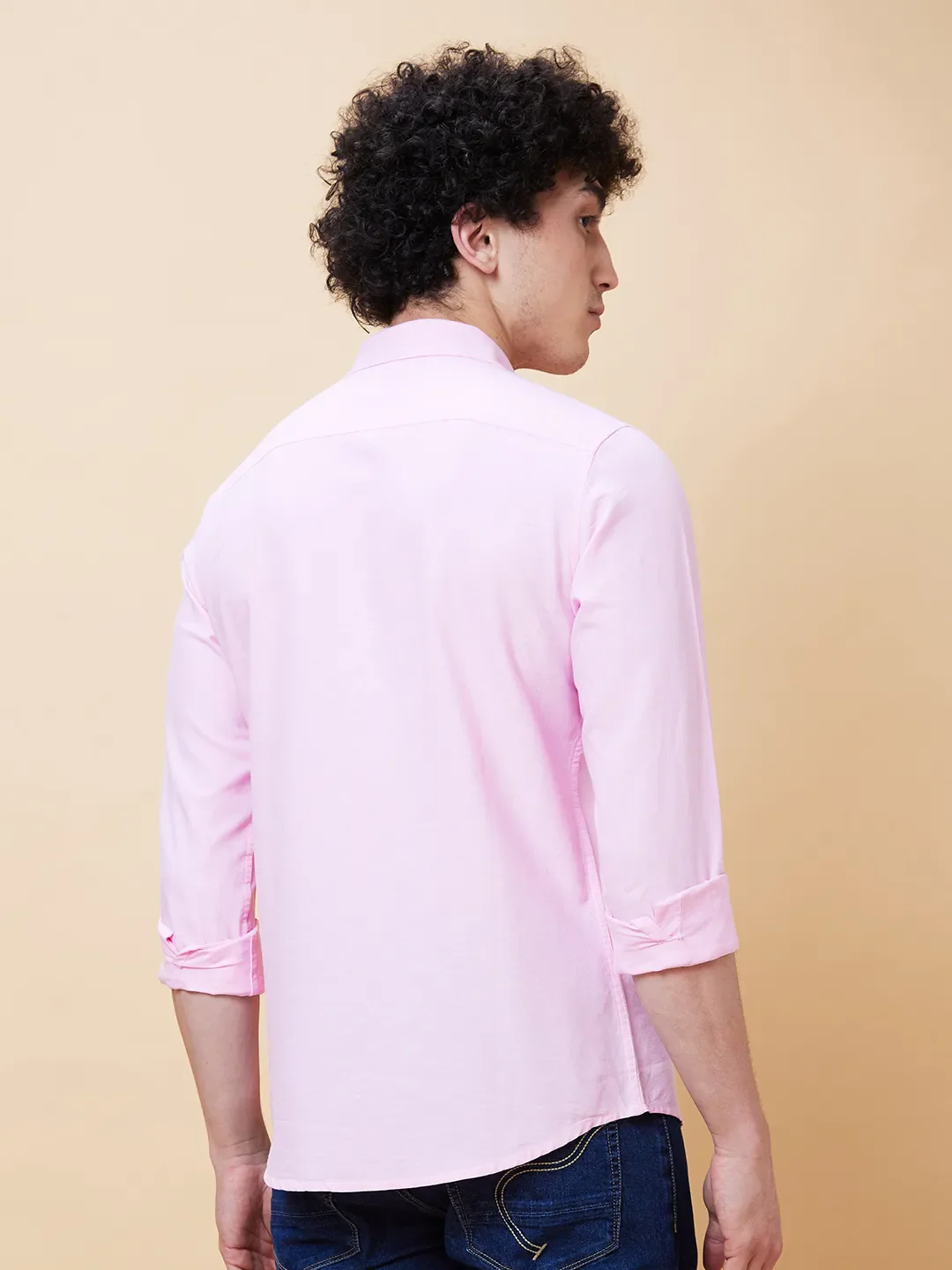 Pink Slim Straight Fit Regular Collar Long Sleeves Men's Shirt by Being Human Clothing - Image 3