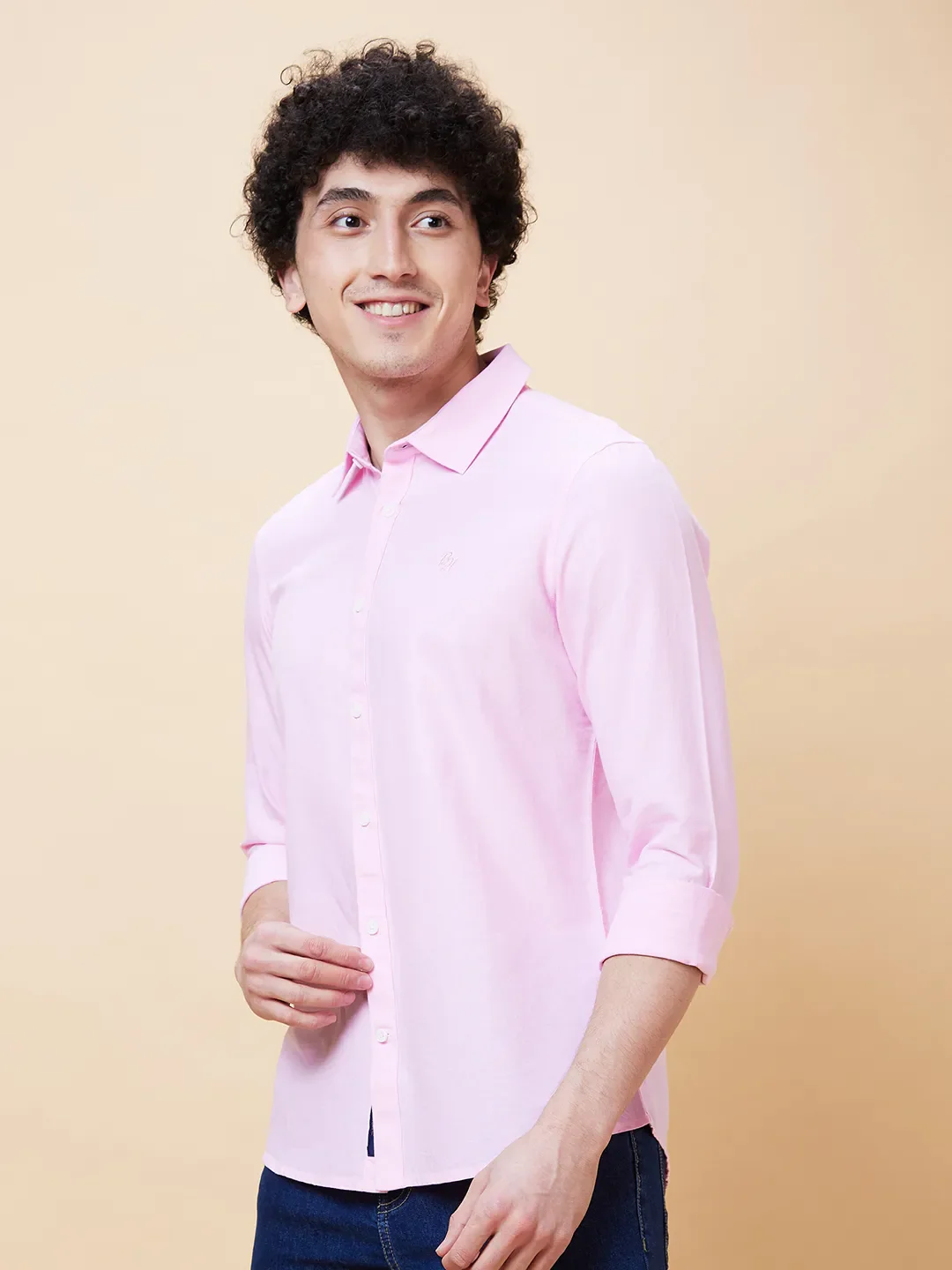 Pink Slim Straight Fit Regular Collar Long Sleeves Men's Shirt by Being Human Clothing - Image 4