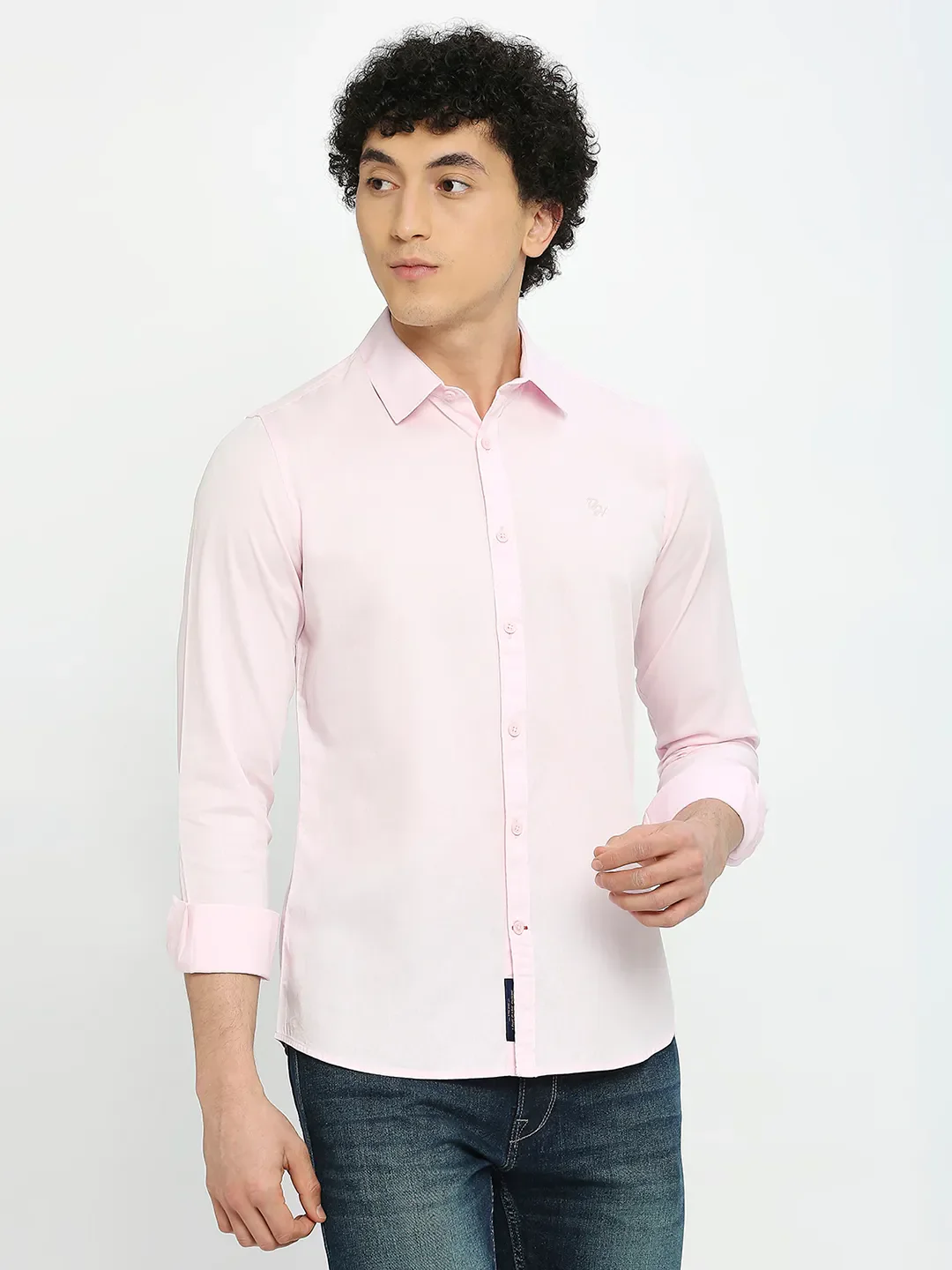Pink Slim Straight Fit Regular Collar Long Sleeves Men's Shirt by Being Human Clothing - Image 3