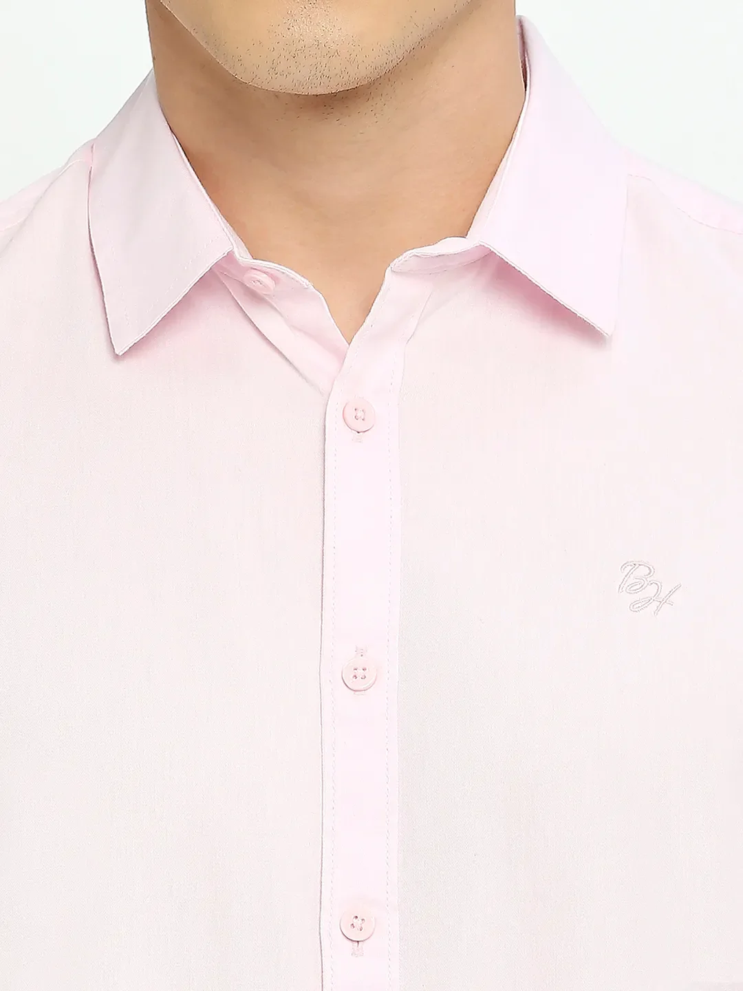 Pink Slim Straight Fit Regular Collar Long Sleeves Men's Shirt by Being Human Clothing - Image 5