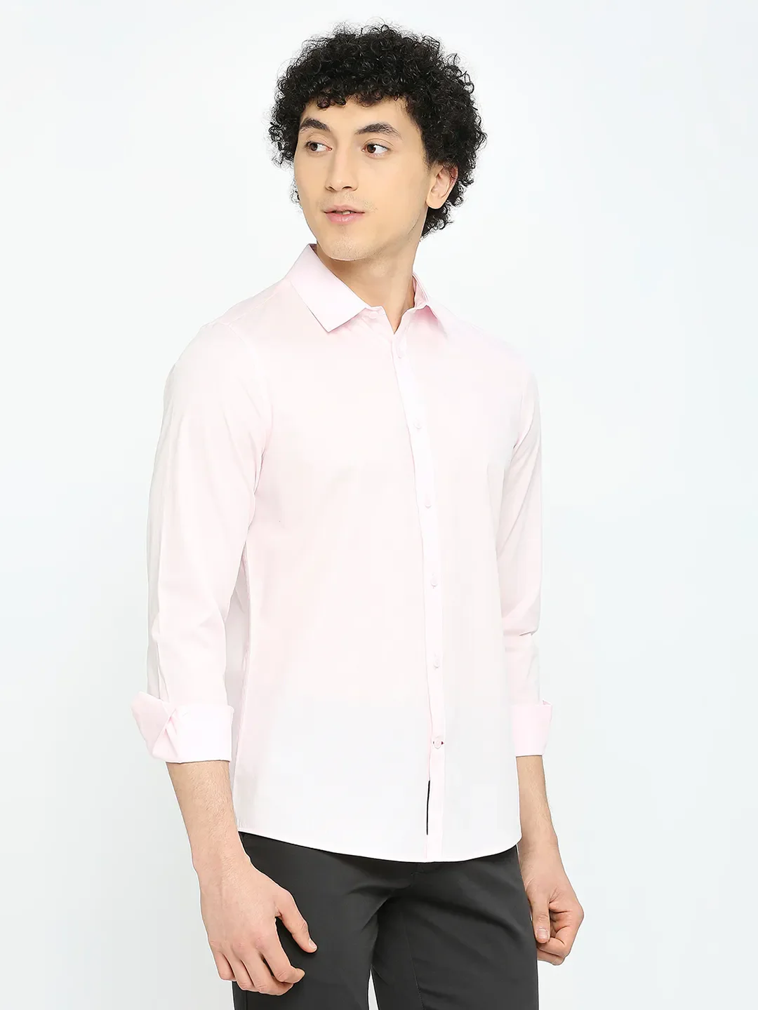 Pink Slim Straight Fit Regular Collar Long Sleeves Men's Shirt by Being Human Clothing - Image 3