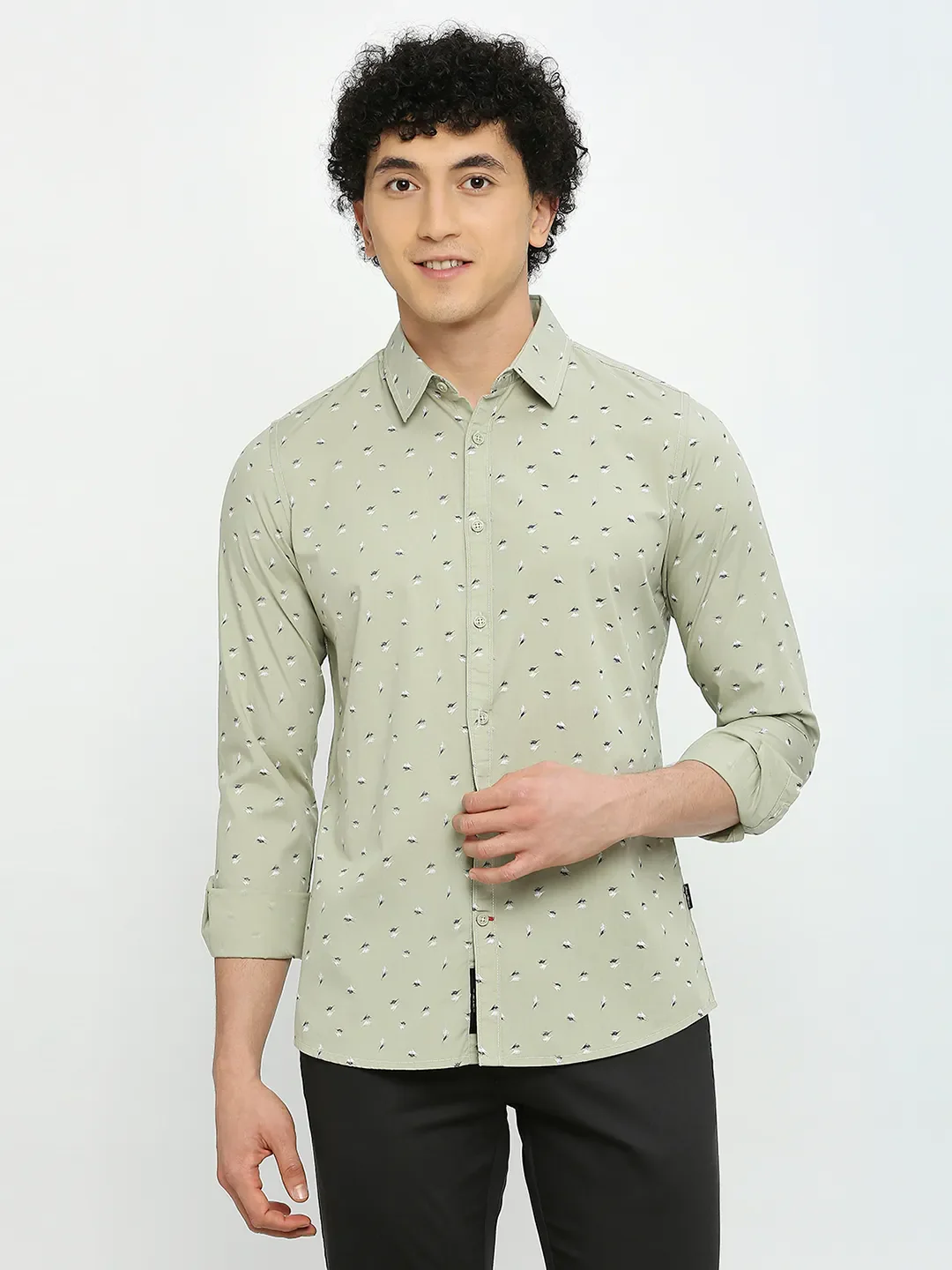 Green Slim Straight Fit Regular Collar Long Sleeves Men's Shirt by Being Human Clothing
