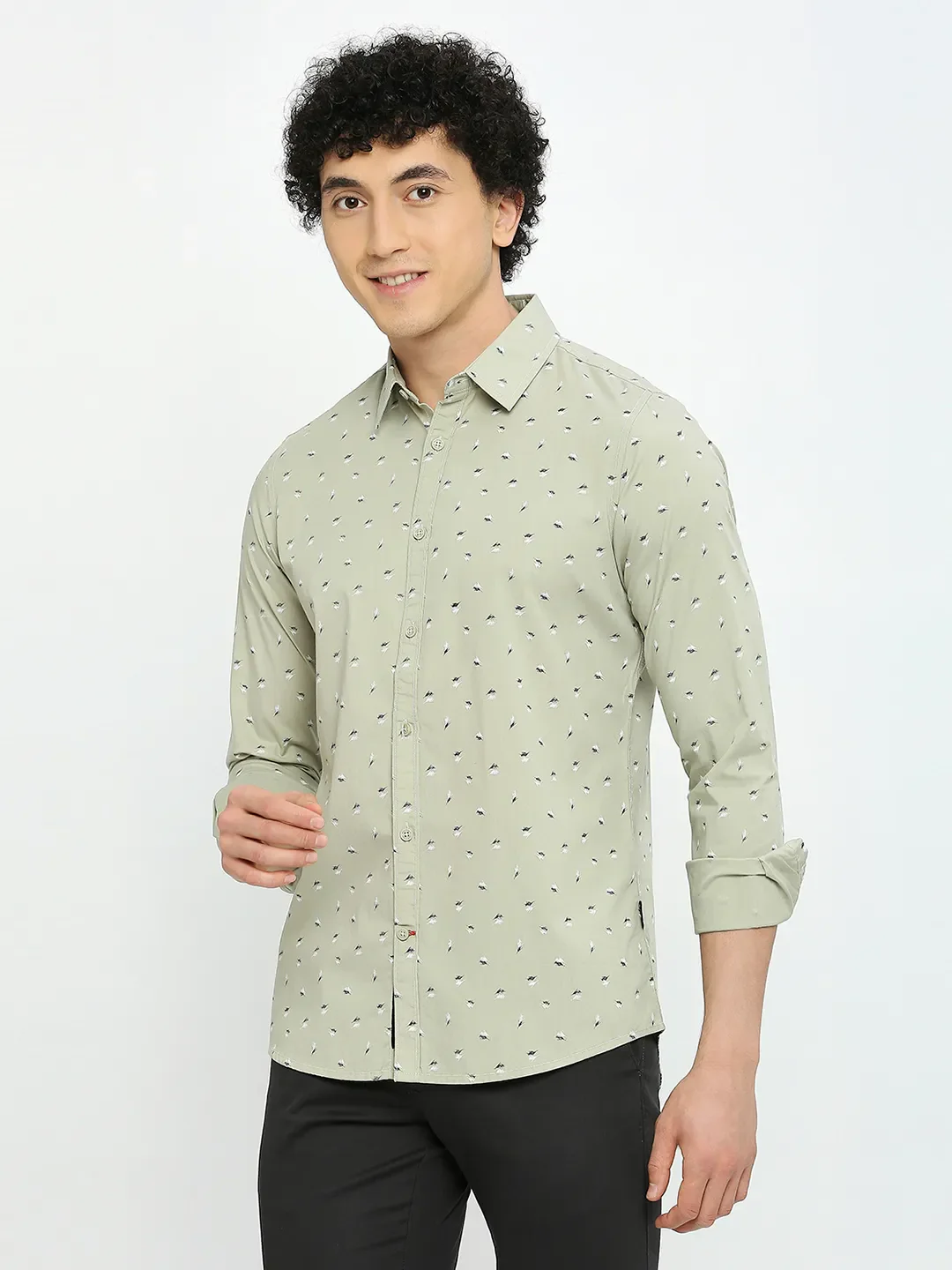 Green Slim Straight Fit Regular Collar Long Sleeves Men's Shirt by Being Human Clothing - Image 2