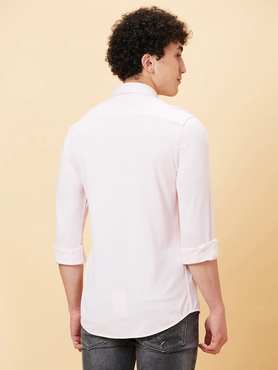 Powder Pink Slim Fit Regular Collar Men's Shirt by Being Human Clothing - Image 4