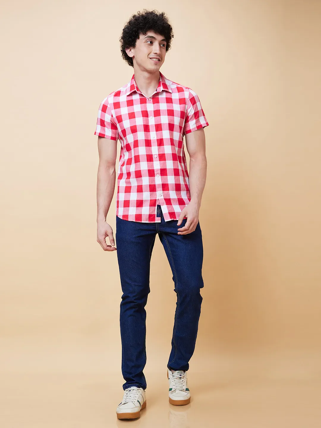 Red Slim Straight Fit Regular Collar Short Sleeves Men's Shirt by Being Human Clothing