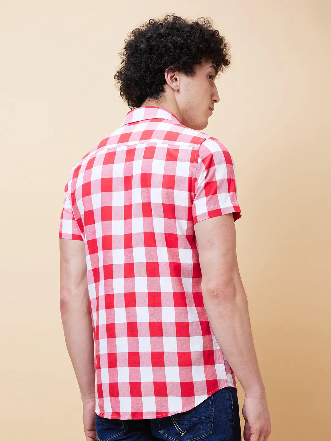 Red Slim Straight Fit Regular Collar Short Sleeves Men's Shirt by Being Human Clothing - Image 2