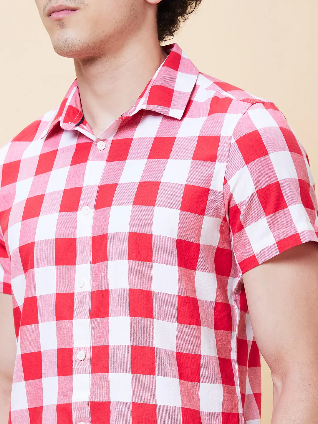 Red Slim Straight Fit Regular Collar Short Sleeves Men's Shirt by Being Human Clothing - Image 4