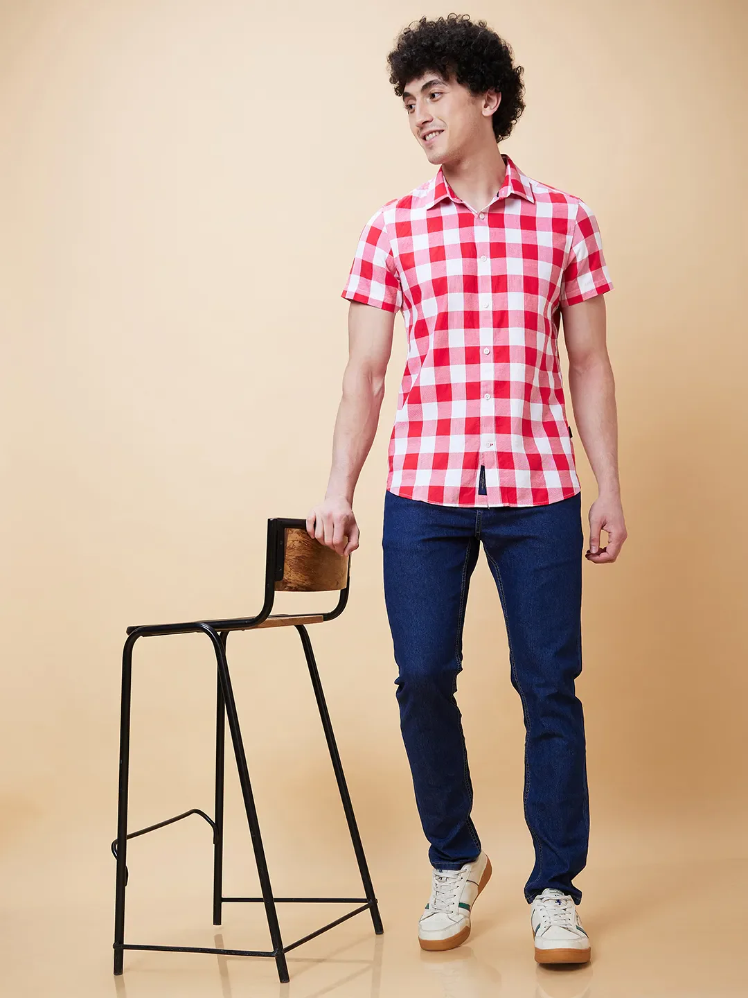 Red Slim Straight Fit Regular Collar Short Sleeves Men's Shirt by Being Human Clothing - Image 5