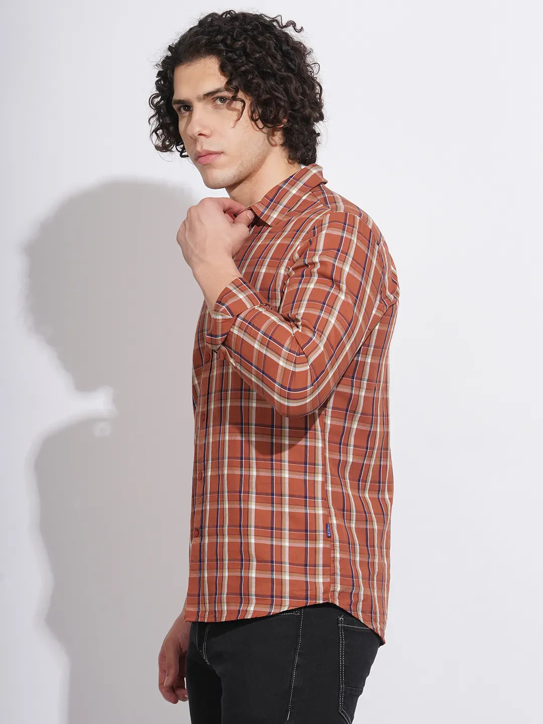 Orange Slim Straight Fit Regular Collar Long Sleeves Men's Shirt by Being Human Clothing - Image 2