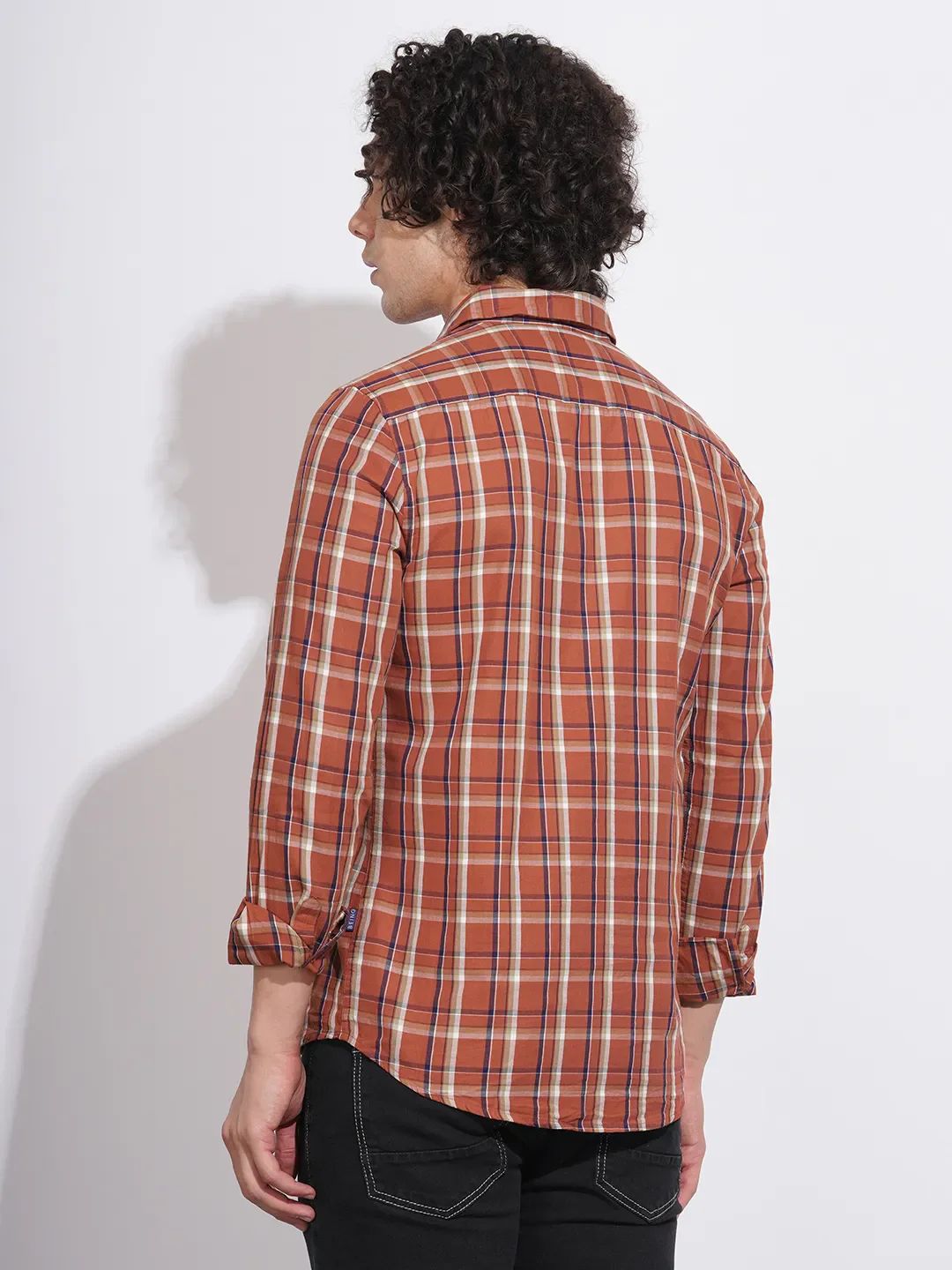 Orange Slim Straight Fit Regular Collar Long Sleeves Men's Shirt by Being Human Clothing - Image 3