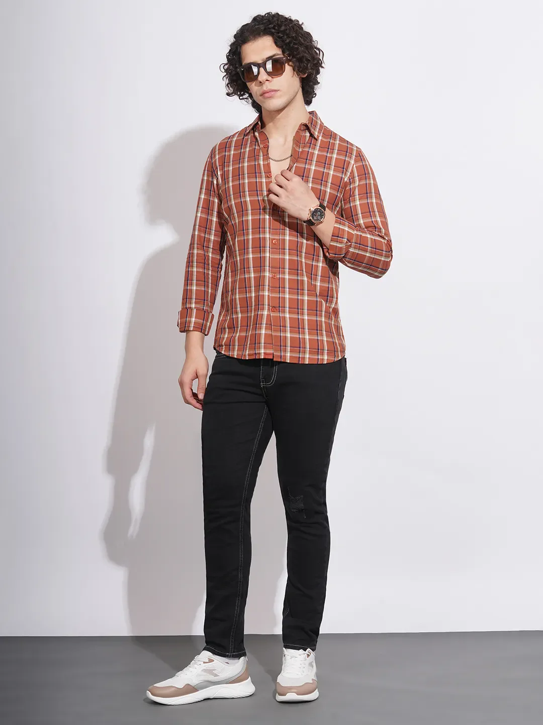 Orange Slim Straight Fit Regular Collar Long Sleeves Men's Shirt by Being Human Clothing - Image 4