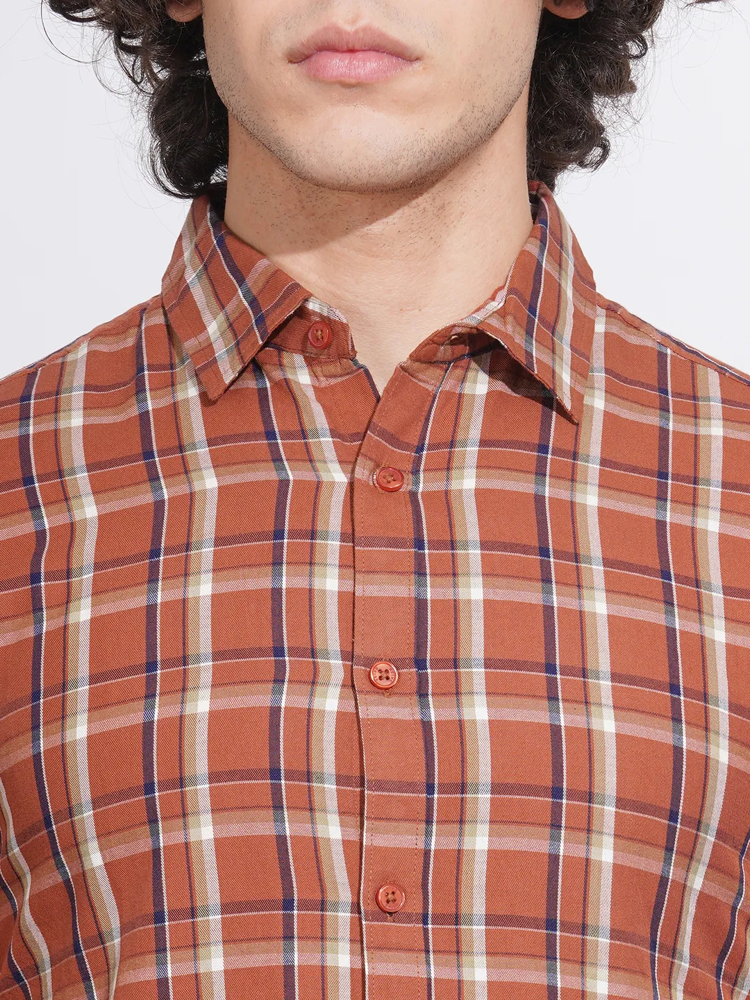Orange Slim Straight Fit Regular Collar Long Sleeves Men's Shirt by Being Human Clothing - Image 5