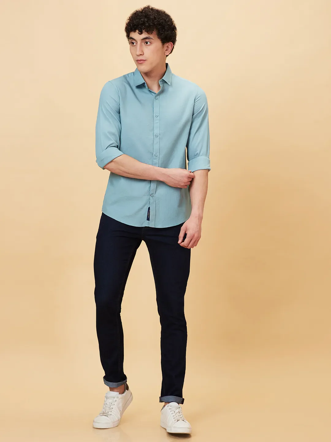 Green Slim Straight Fit Regular Collar Long Sleeves Men's Shirt by Being Human Clothing - Image 2