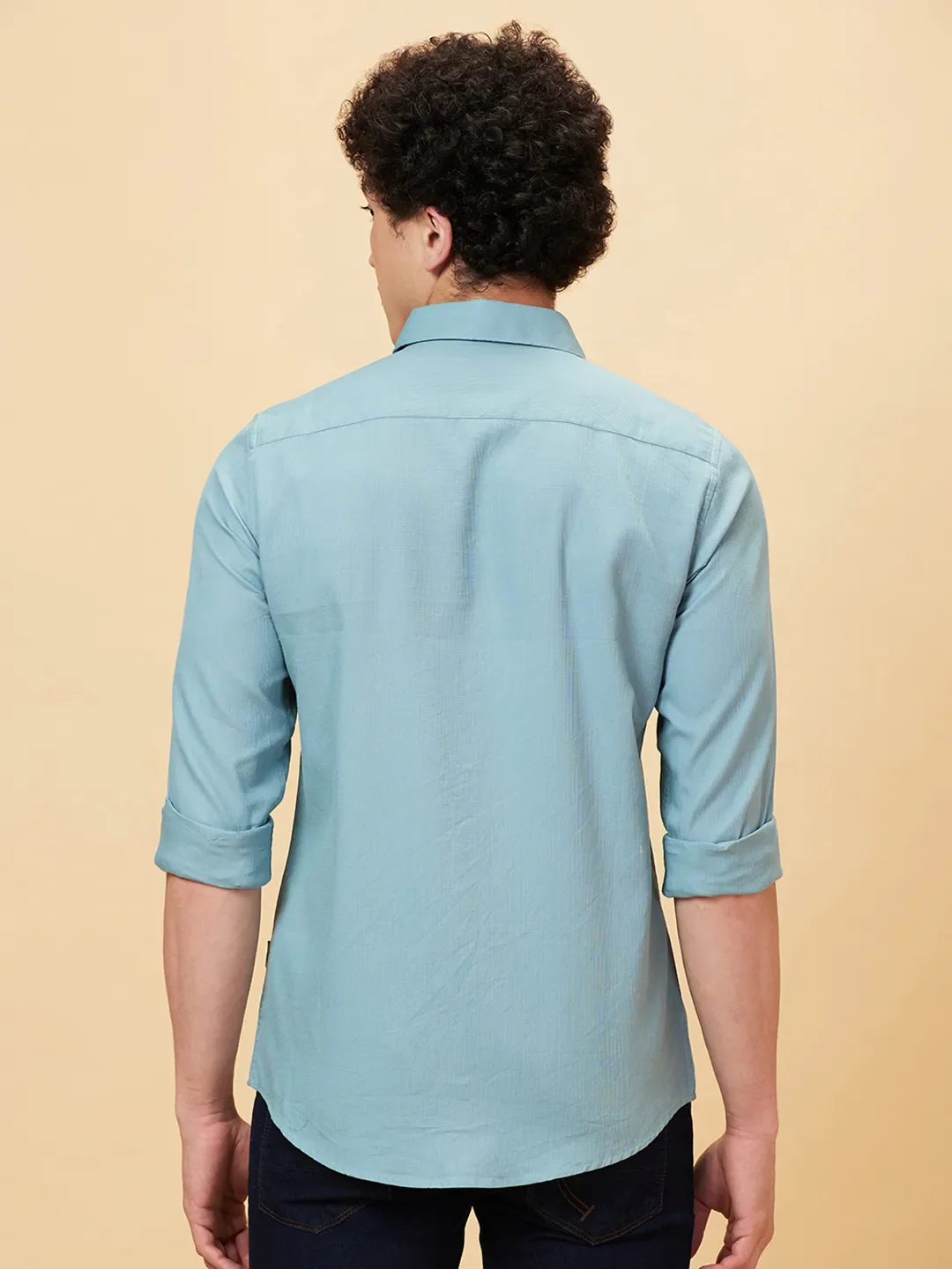 Green Slim Straight Fit Regular Collar Long Sleeves Men's Shirt by Being Human Clothing - Image 3