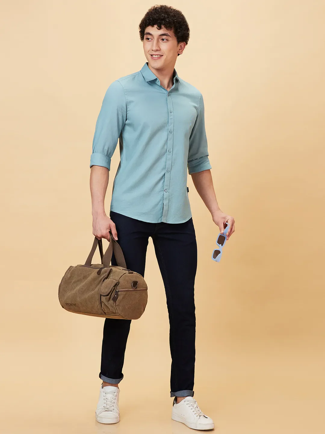 Green Slim Straight Fit Regular Collar Long Sleeves Men's Shirt by Being Human Clothing - Image 6