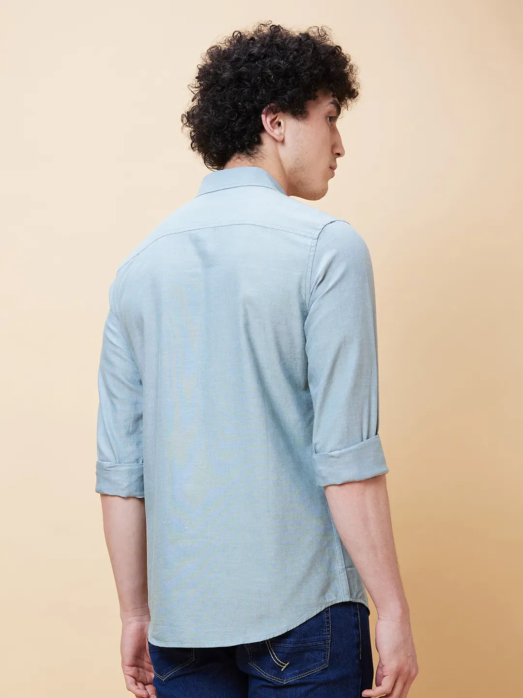 Blue Slim Straight Fit Regular Collar Long Sleeves Men's Shirt by Being Human Clothing - Image 2