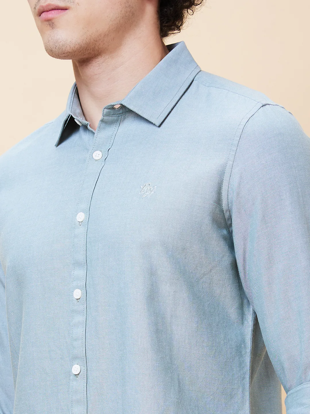 Blue Slim Straight Fit Regular Collar Long Sleeves Men's Shirt by Being Human Clothing - Image 4