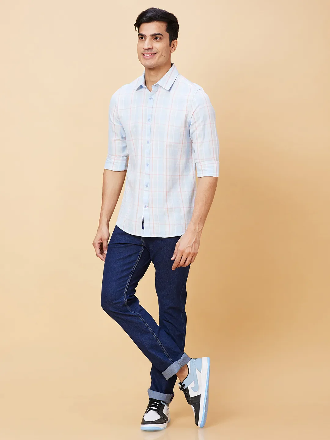 Blue Slim Straight Fit Regular Collar Long Sleeves Men's Shirt by Being Human Clothing - Image 2