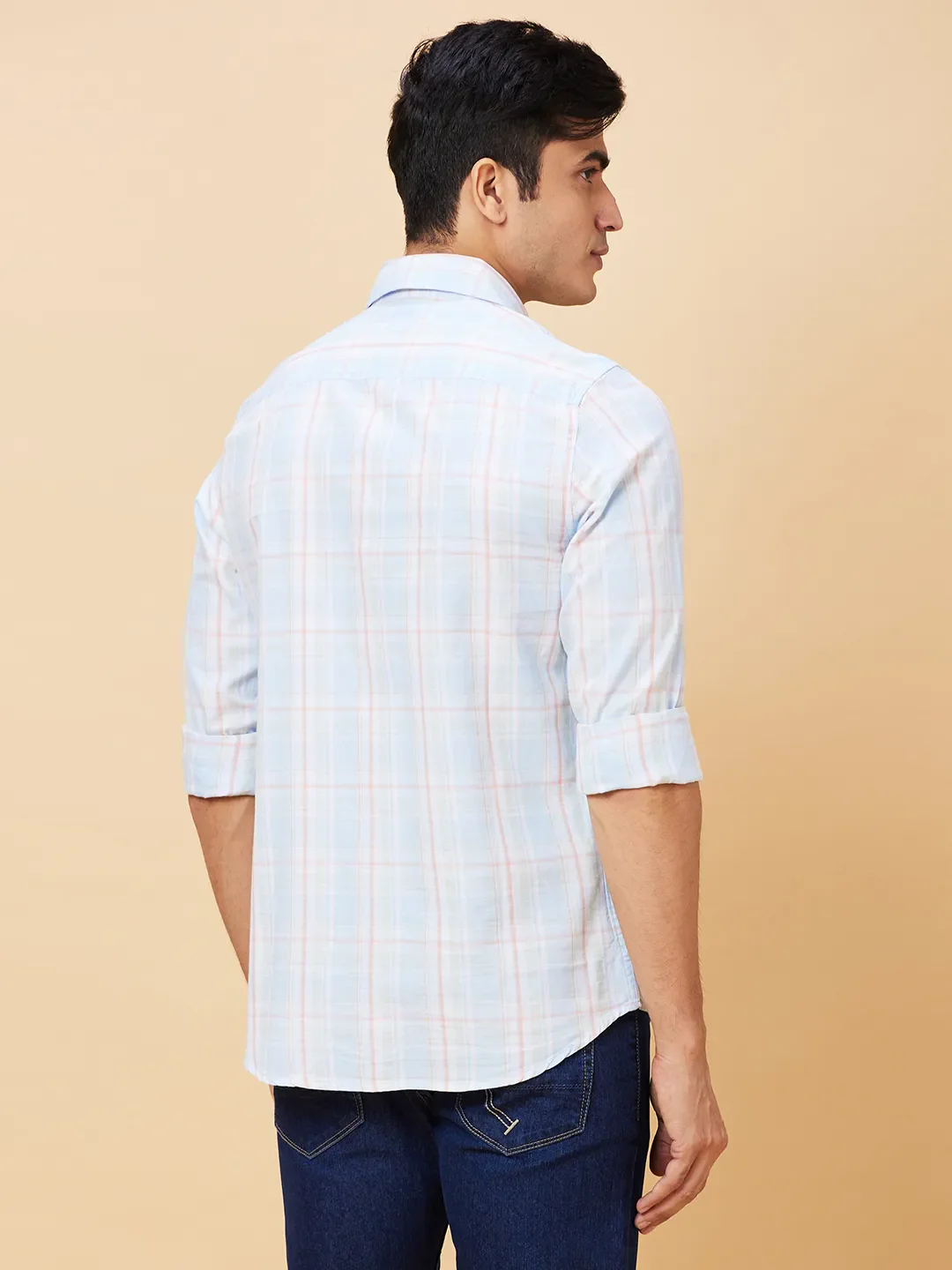 Blue Slim Straight Fit Regular Collar Long Sleeves Men's Shirt by Being Human Clothing - Image 4