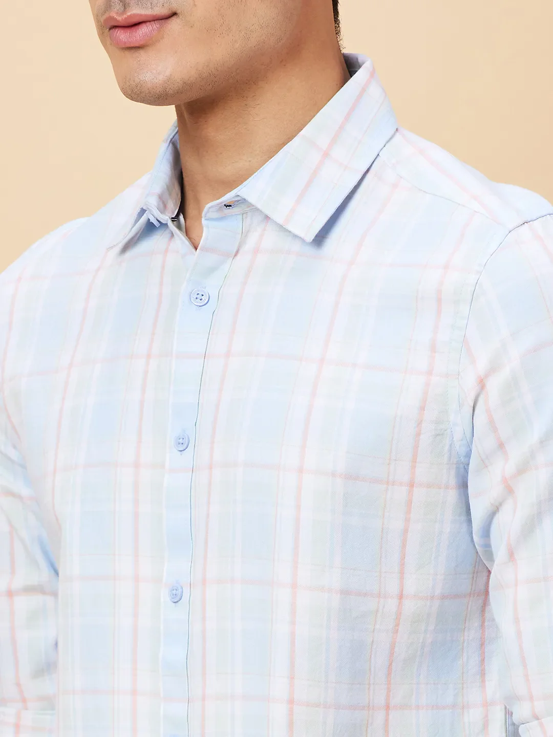 Blue Slim Straight Fit Regular Collar Long Sleeves Men's Shirt by Being Human Clothing - Image 5