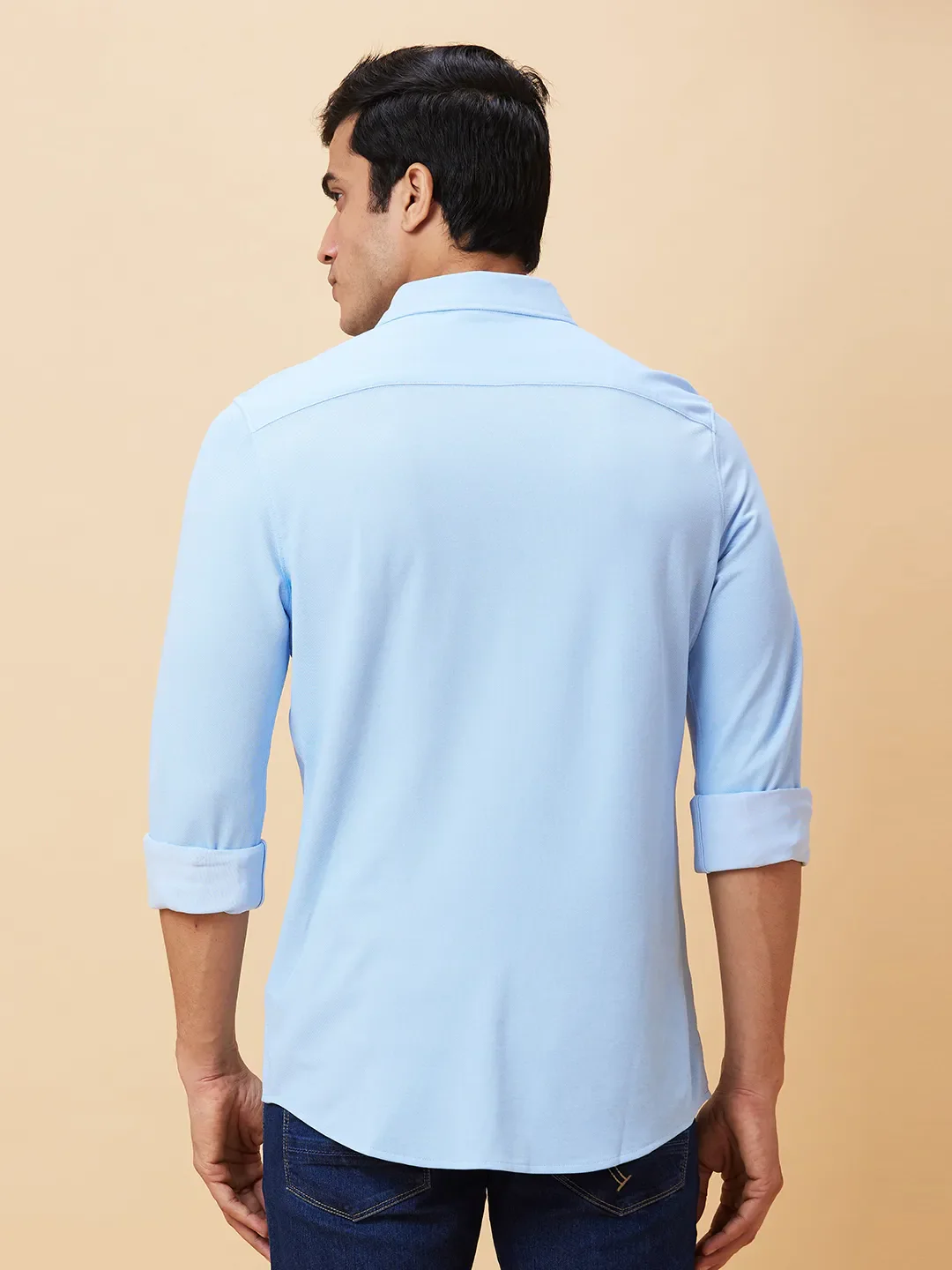 Blue Slim Straight Fit Regular Collar Long Sleeves Men's Shirt by Being Human Clothing - Image 2
