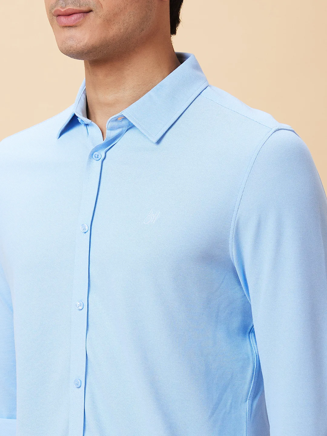 Blue Slim Straight Fit Regular Collar Long Sleeves Men's Shirt by Being Human Clothing - Image 4