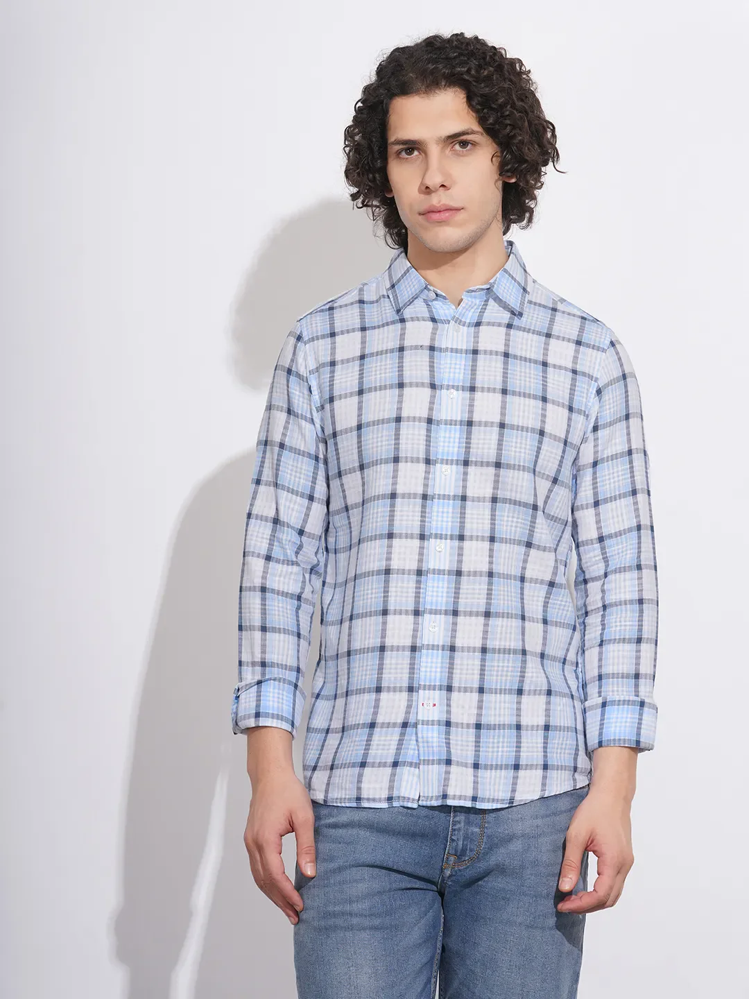 Sky Blue Slim Fit Regular Collar Men's Shirt by Being Human Clothing