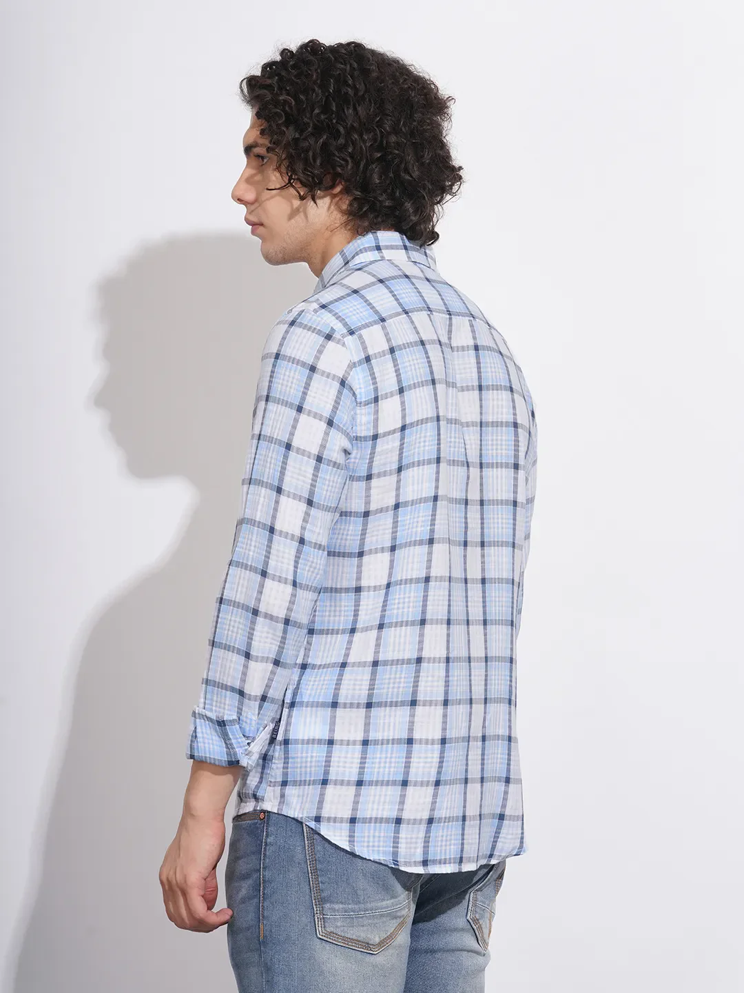 Sky Blue Slim Fit Regular Collar Men's Shirt by Being Human Clothing - Image 3