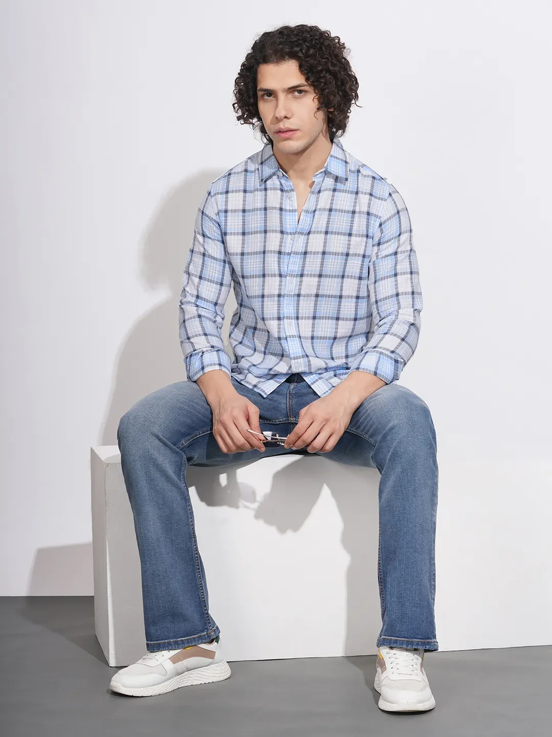 Sky Blue Slim Fit Regular Collar Men's Shirt by Being Human Clothing - Image 4