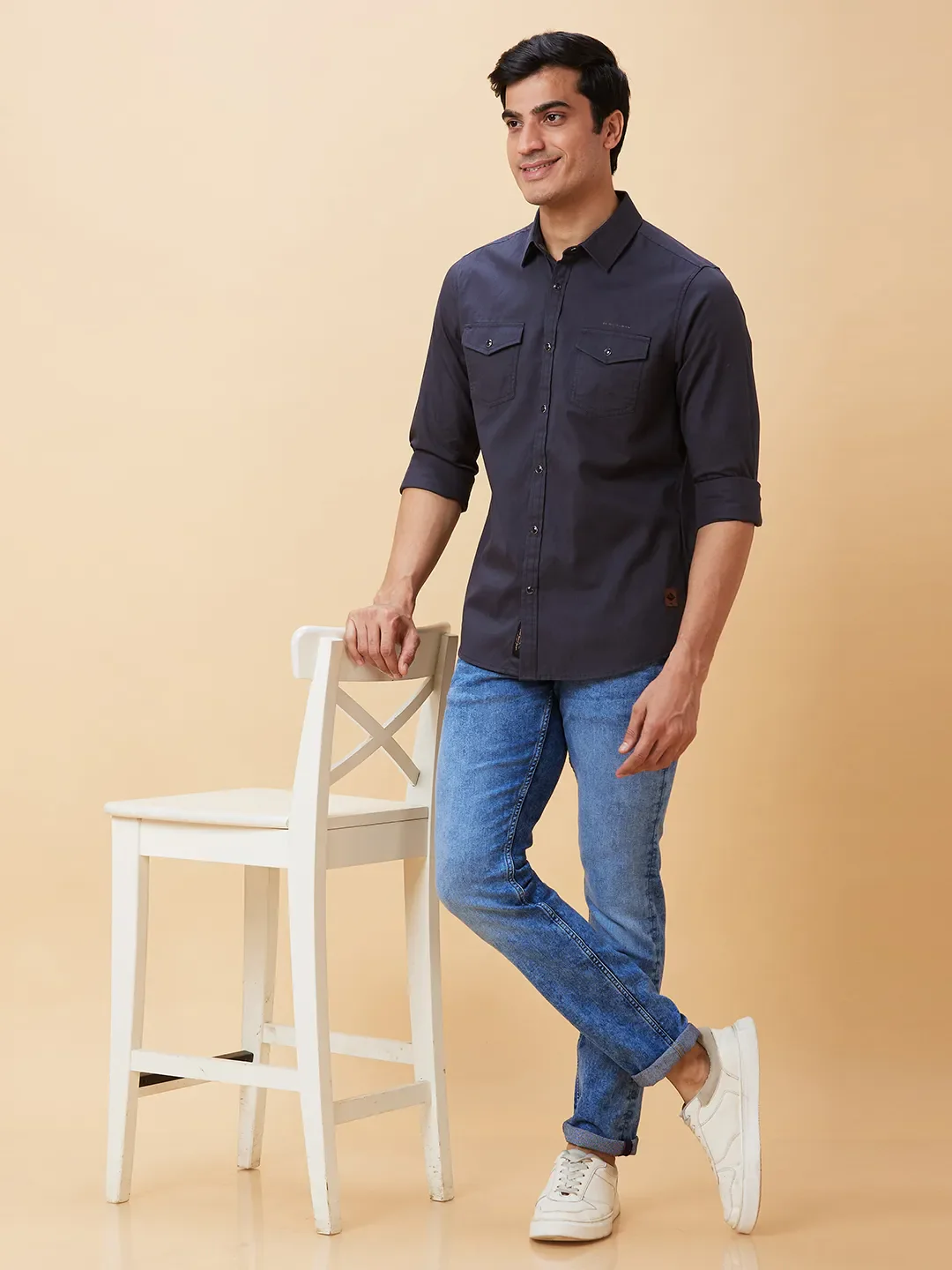 Grey Slim Straight Fit Regular Collar Long Sleeves Men's Shirt by Being Human Clothing - Image 6