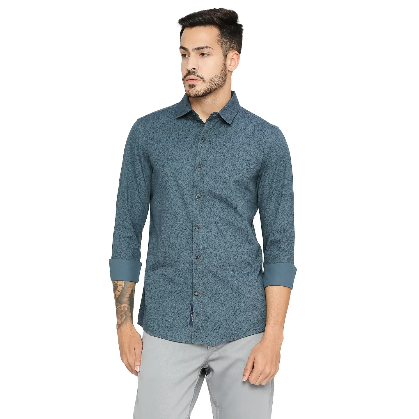 Grey Slim Straight Fit Regular Collar Long Sleeves Men's Shirt by Being Human Clothing