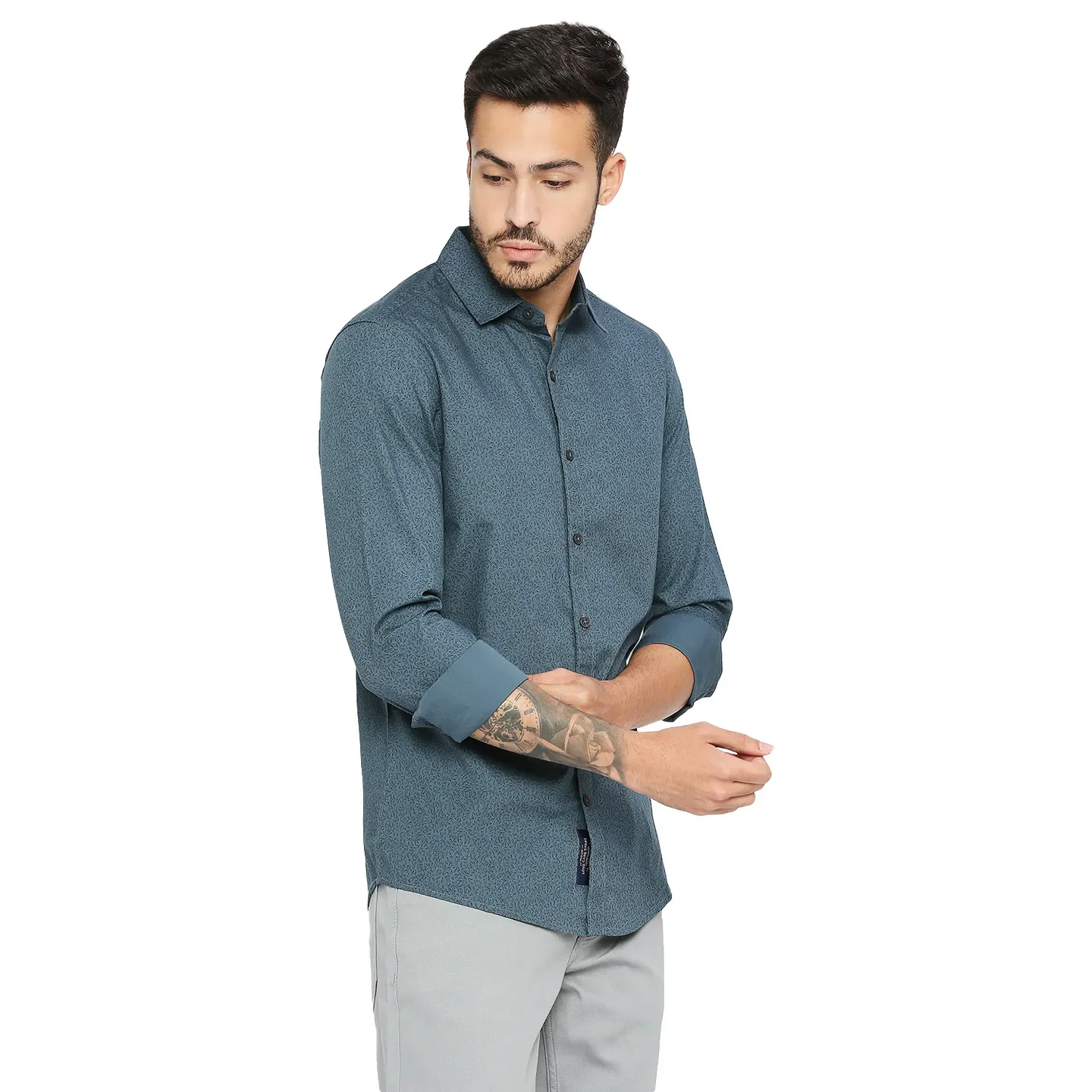 Grey Slim Straight Fit Regular Collar Long Sleeves Men's Shirt by Being Human Clothing - Image 3