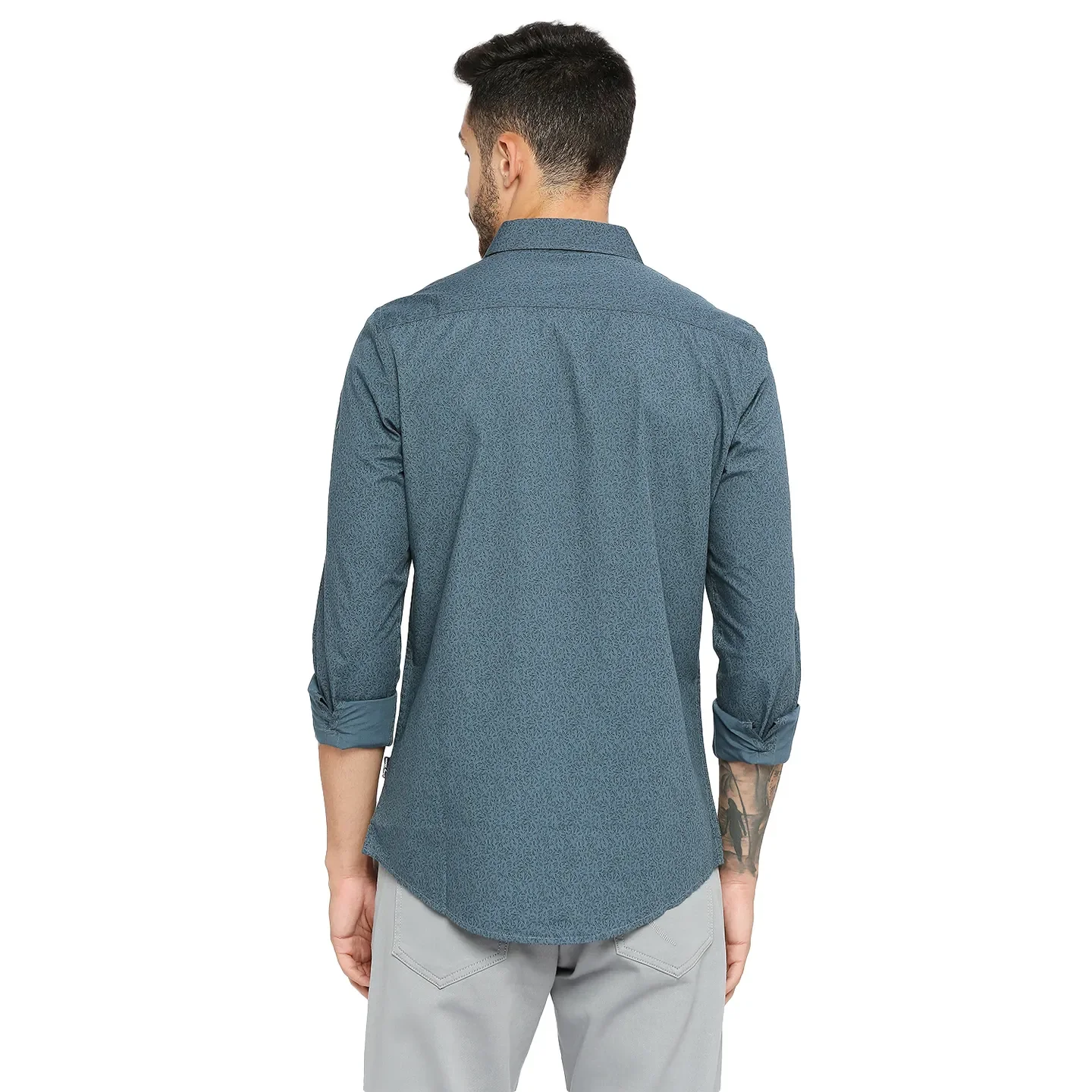 Grey Slim Straight Fit Regular Collar Long Sleeves Men's Shirt by Being Human Clothing - Image 4