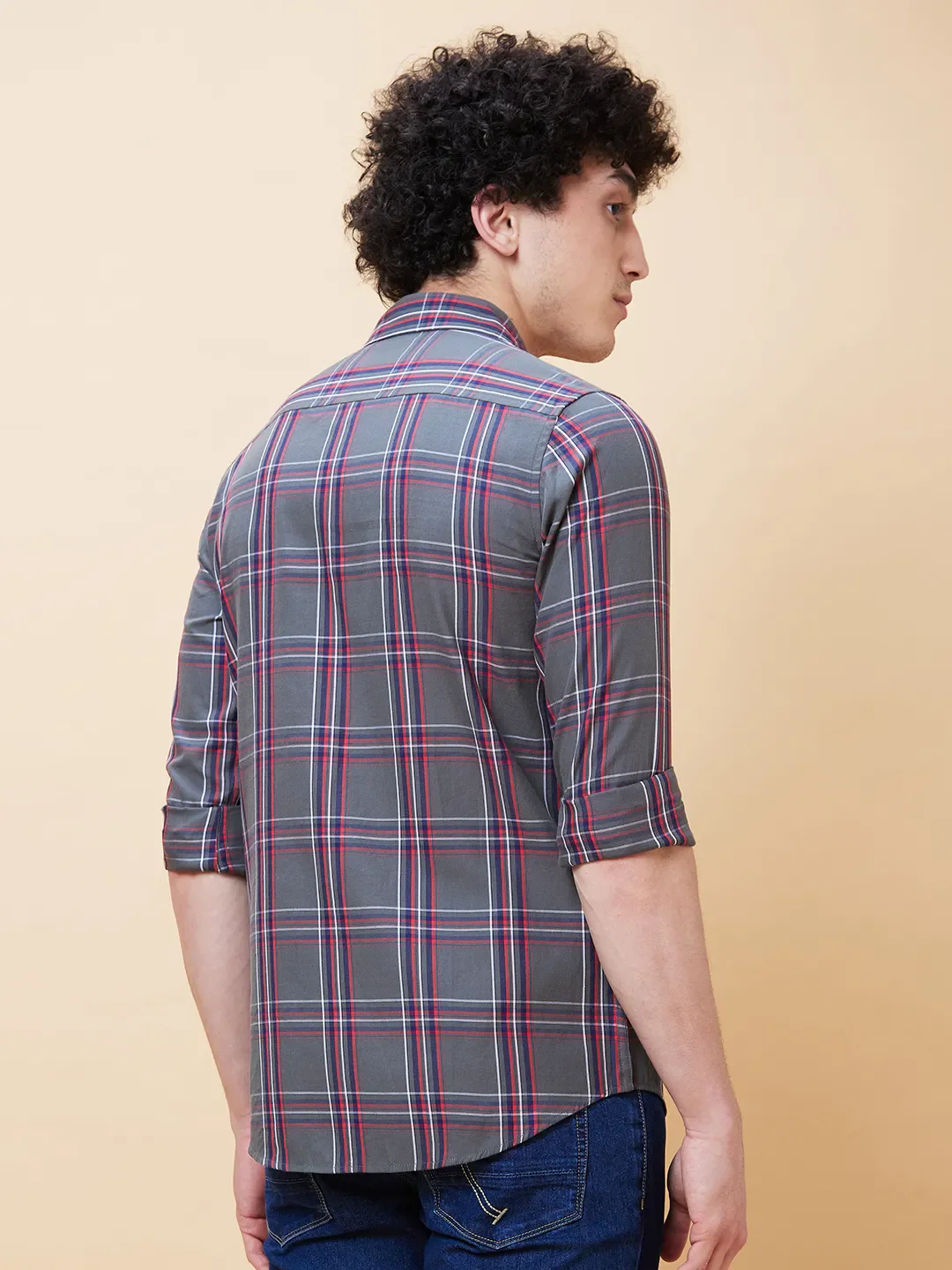 Grey Slim Straight Fit Regular Collar Long Sleeves Men's Shirt by Being Human Clothing - Image 2