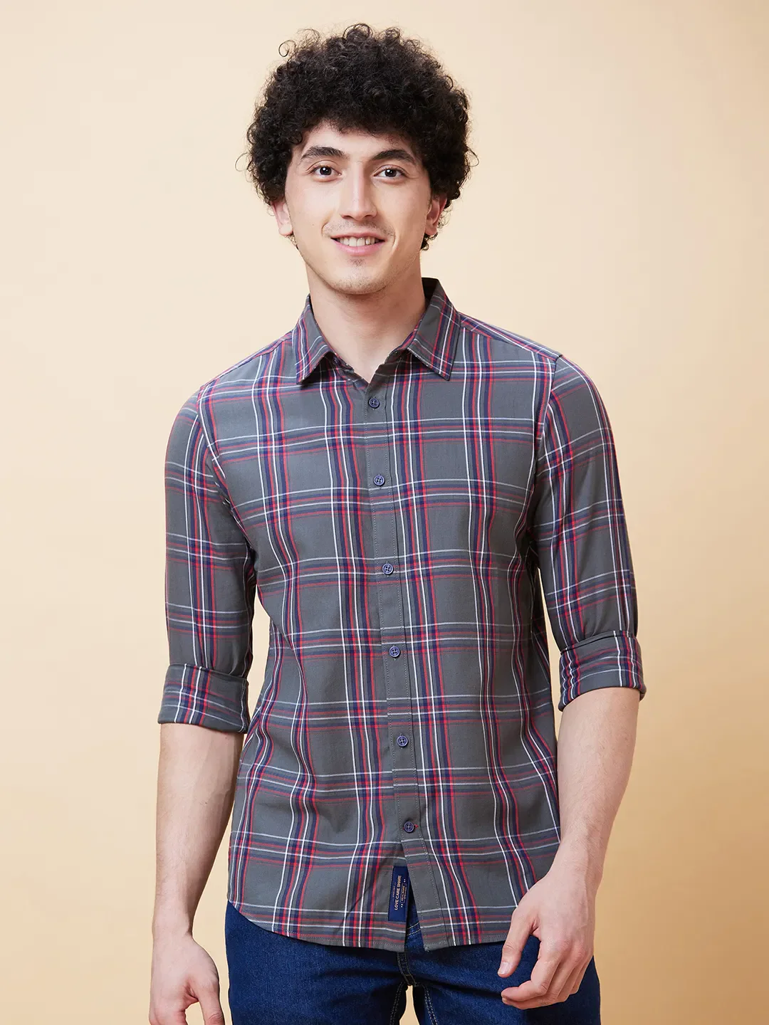 Grey Slim Straight Fit Regular Collar Long Sleeves Men's Shirt by Being Human Clothing - Image 6