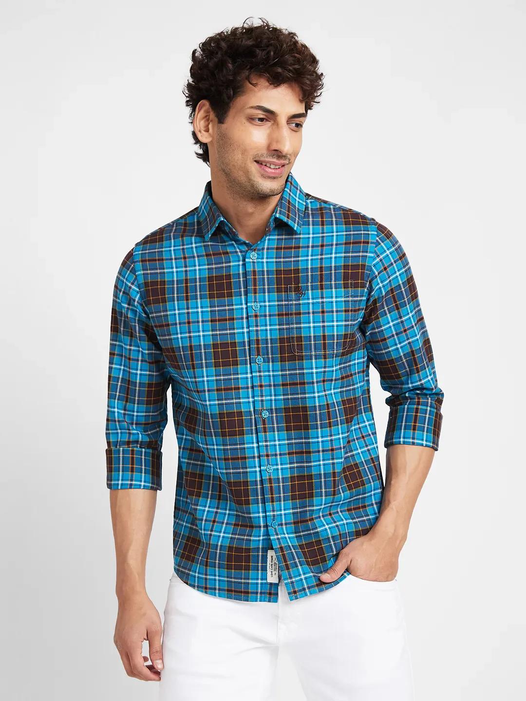 Teal Slim Fit Regular Collar Men's Shirt by Being Human Clothing