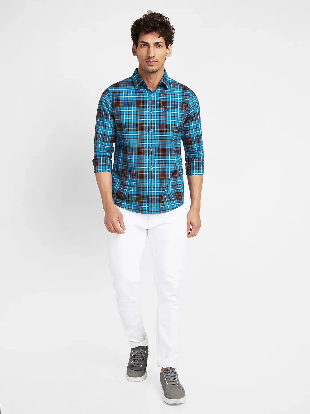 Teal Slim Fit Regular Collar Men's Shirt by Being Human Clothing - Image 2