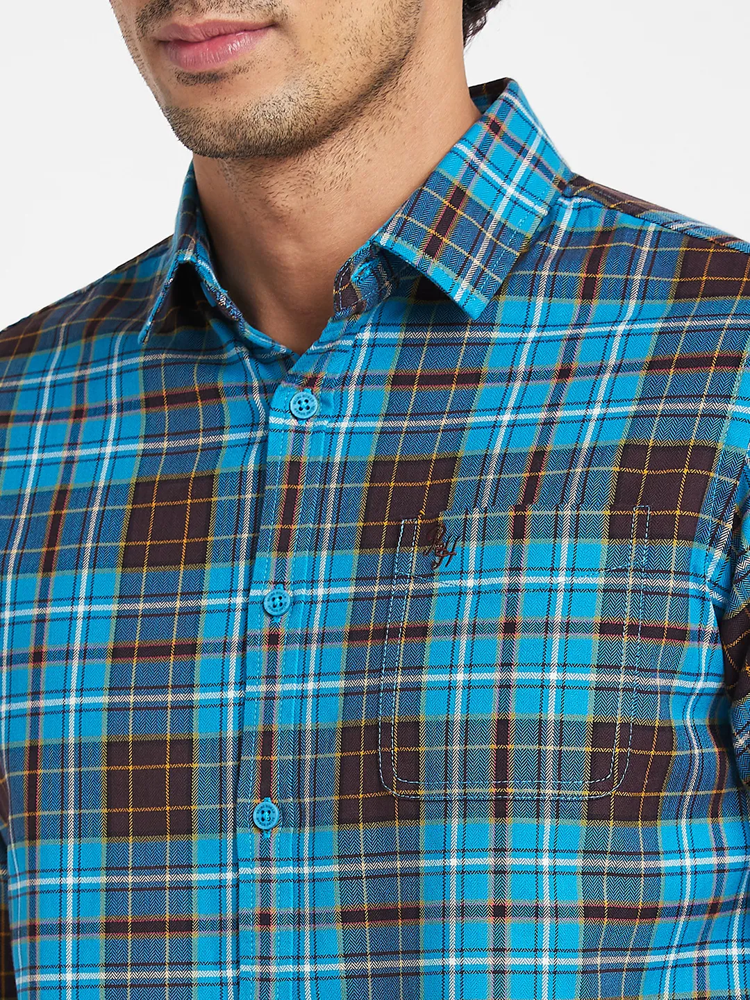 Teal Slim Fit Regular Collar Men's Shirt by Being Human Clothing - Image 5