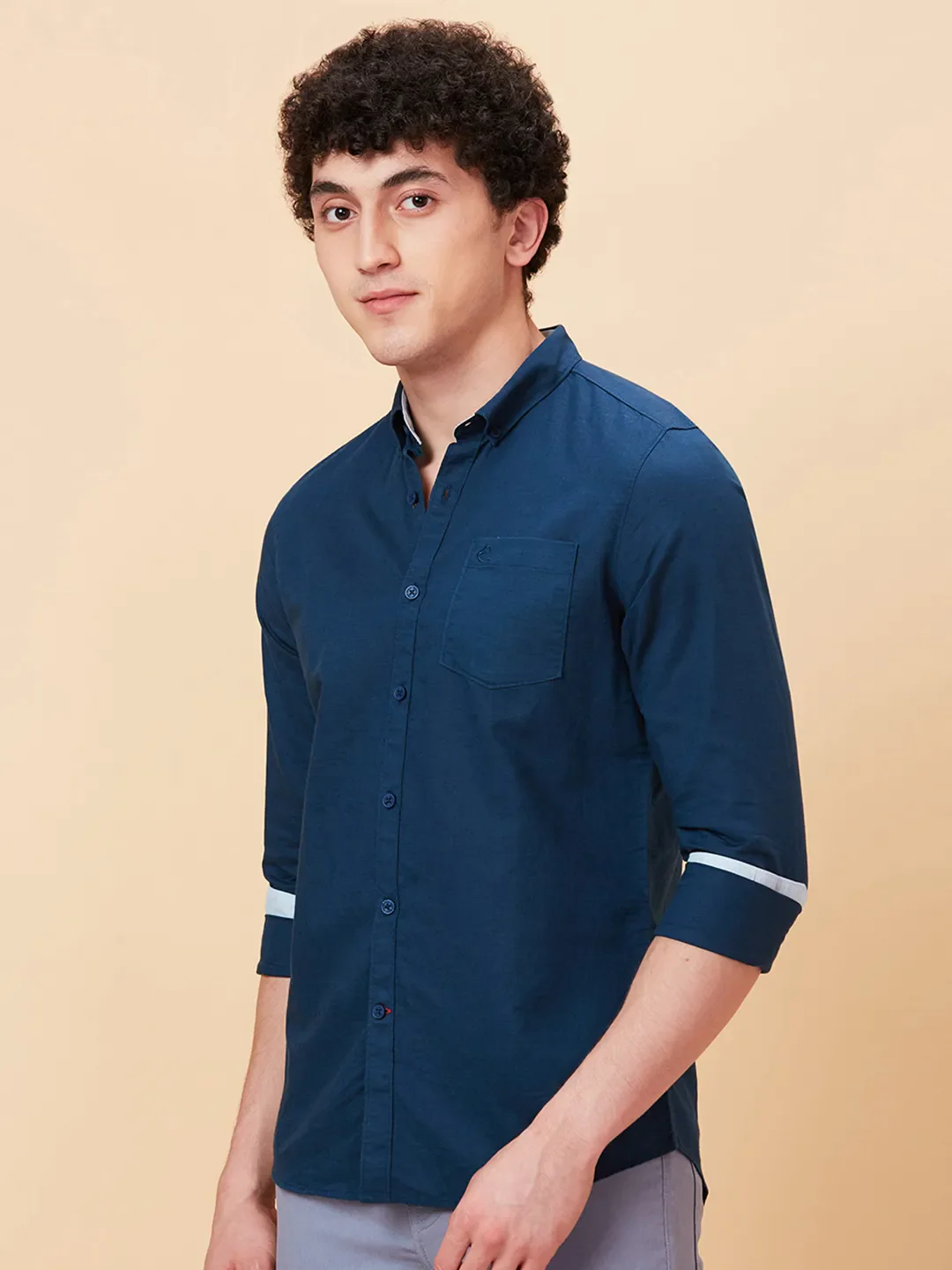 Teal Slim Fit Regular Collar Men's Shirt by Being Human Clothing - Image 4