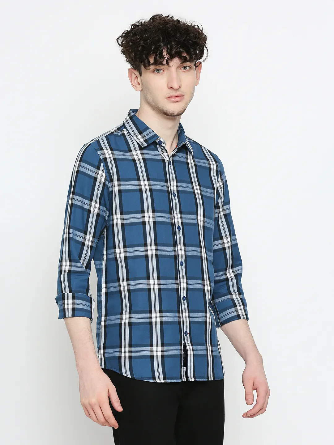 Green Slim Straight Fit Regular Collar Long Sleeves Men's Shirt by Being Human Clothing - Image 3