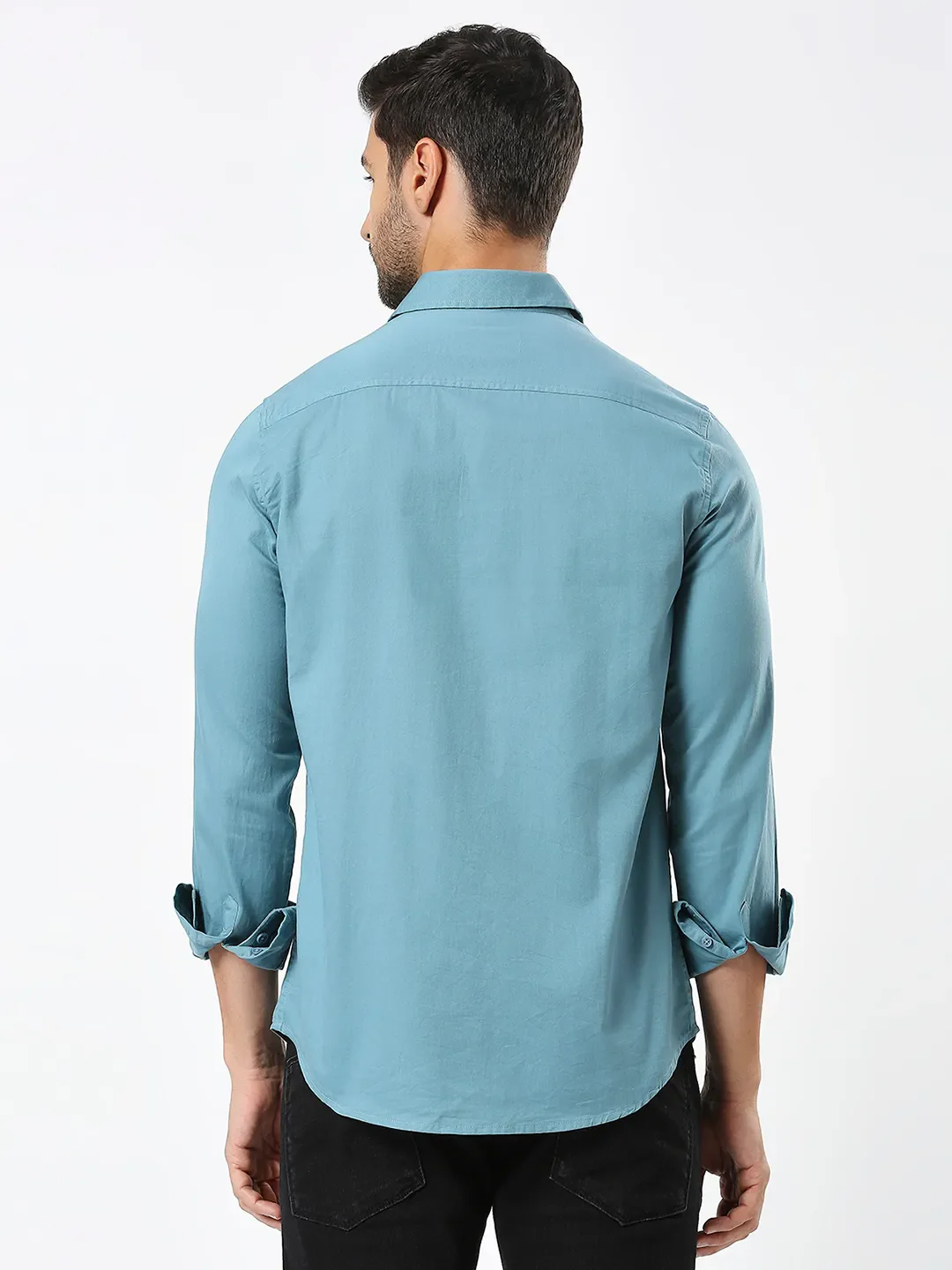 Green Slim Straight Fit Regular Collar Long Sleeves Men's Shirt by Being Human Clothing - Image 4